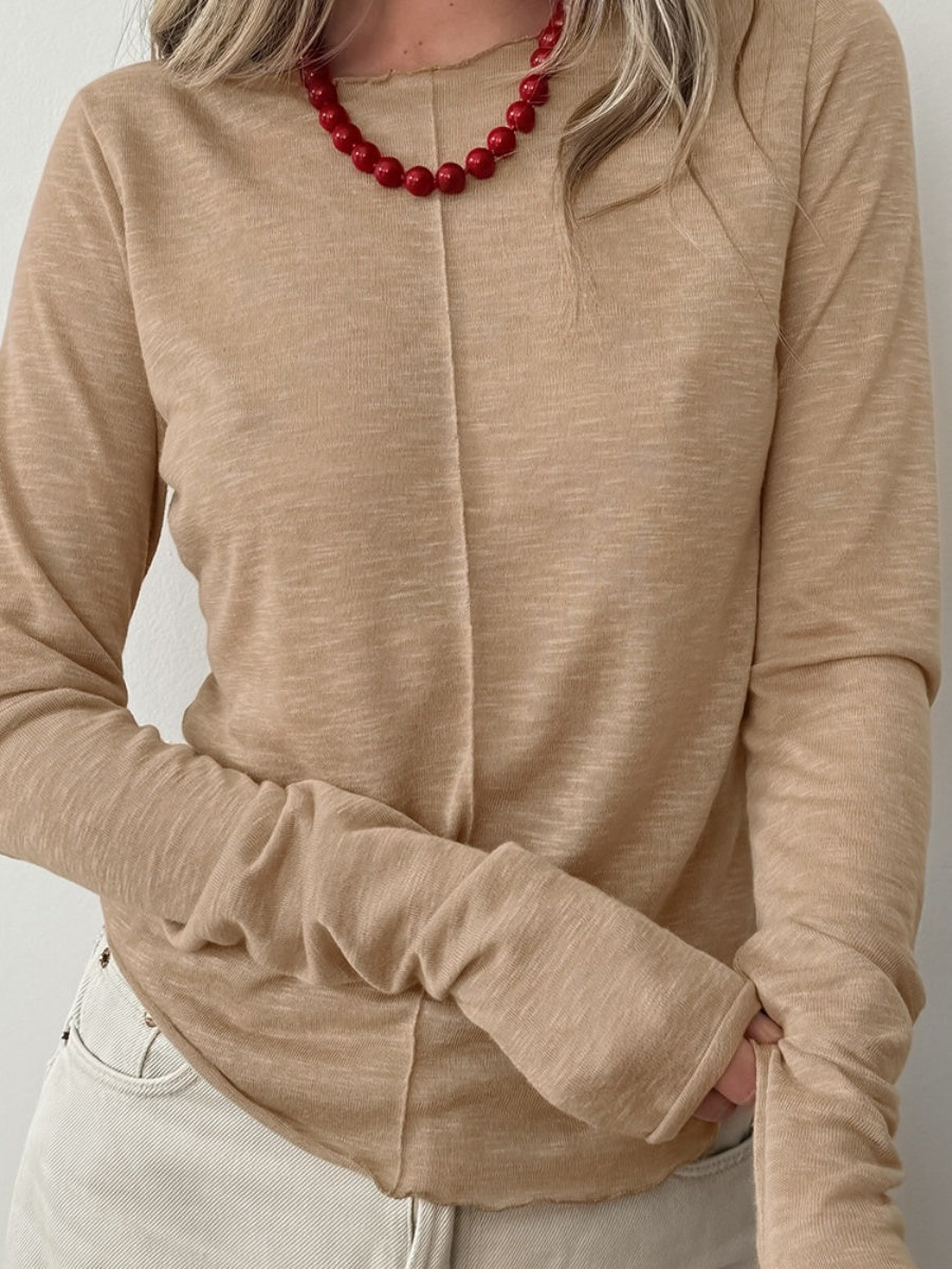 Liber Autumn Women's Splicing Solid Color Long sleeve Crew Neck T-shirts