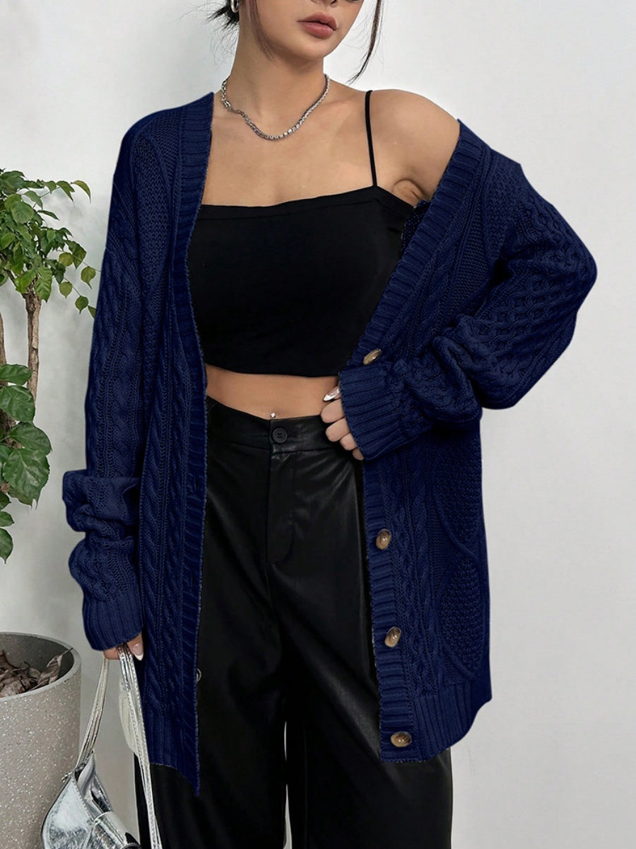 Liber Women's outerwear knitted cardigan diamond cable-knit button autumn cardigan