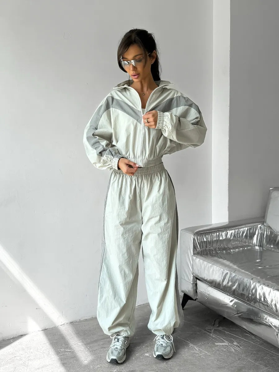 Liber Autumn women's clothing contrasting colors Sports jacket Long-sleeved two-piece suit