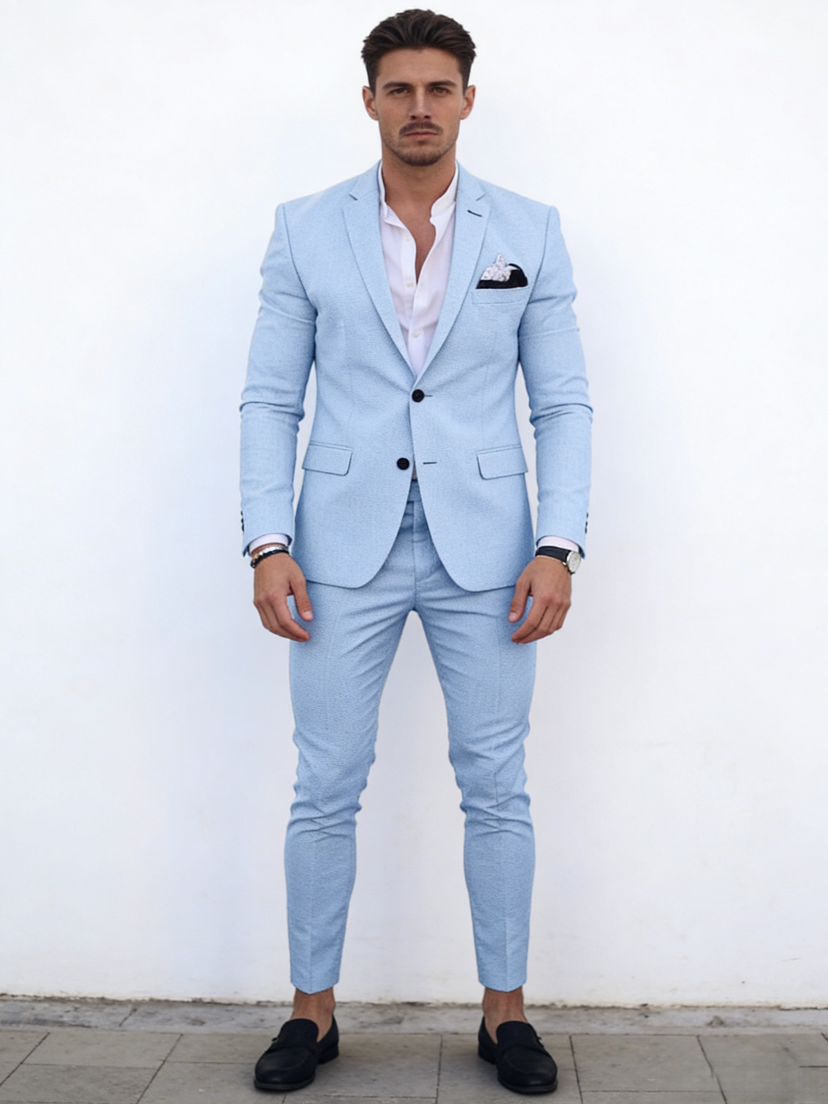 Flax Solid Color Suit Set 2-piece Sets