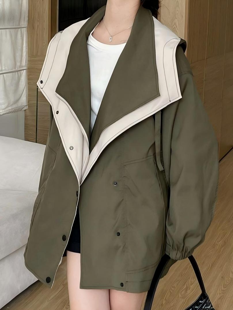 Contrasting colors Double collar Loose Trench Coats