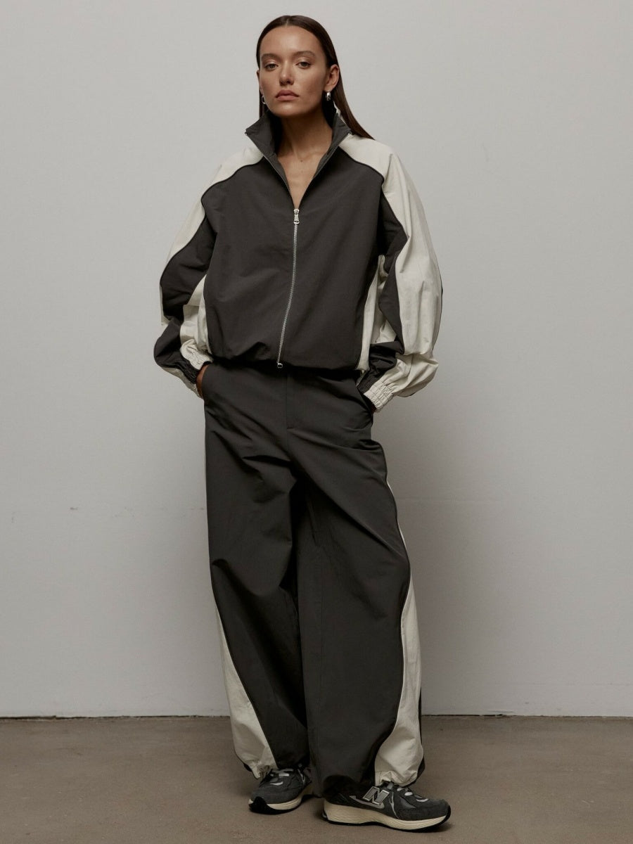 Liber Autumn women's drawstring clothing Colorblock long-sleeved two-piece jacket