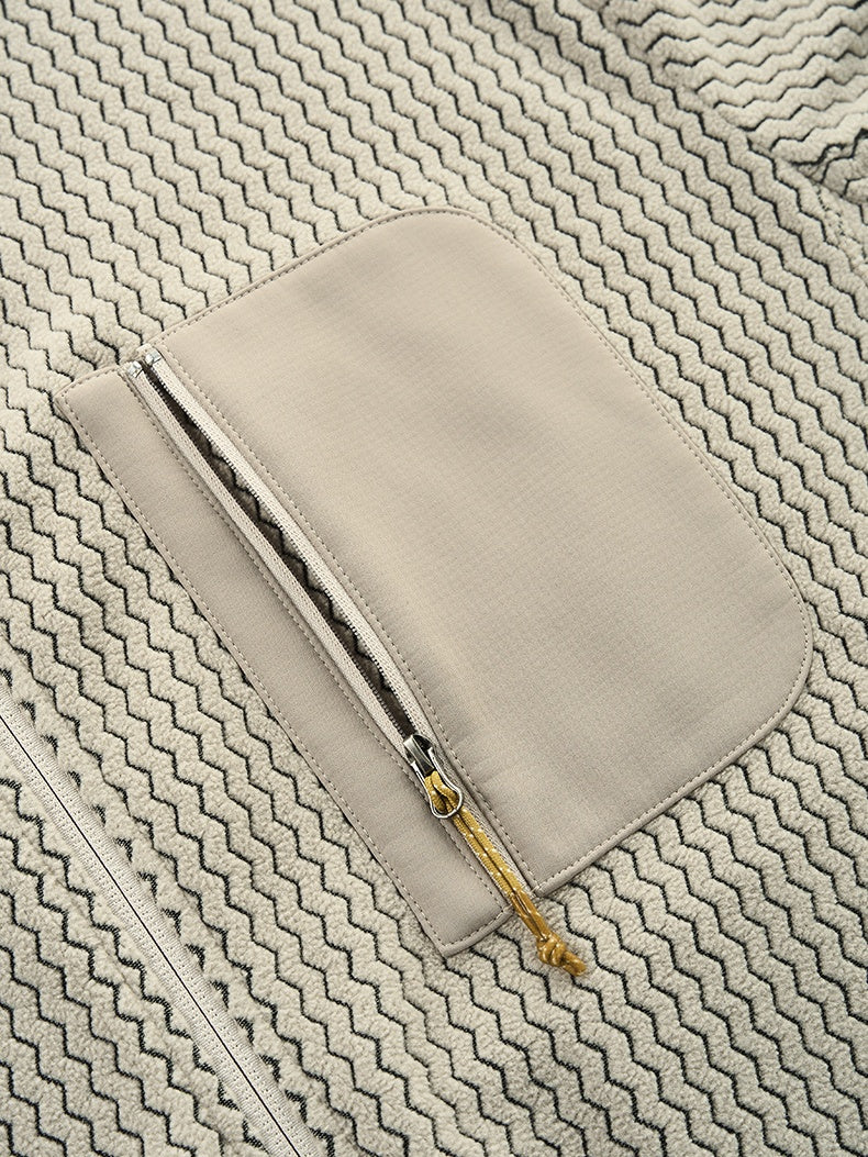 Bata Wave Pattern Stand Collar Outdoor Windproof Zipper Jacket