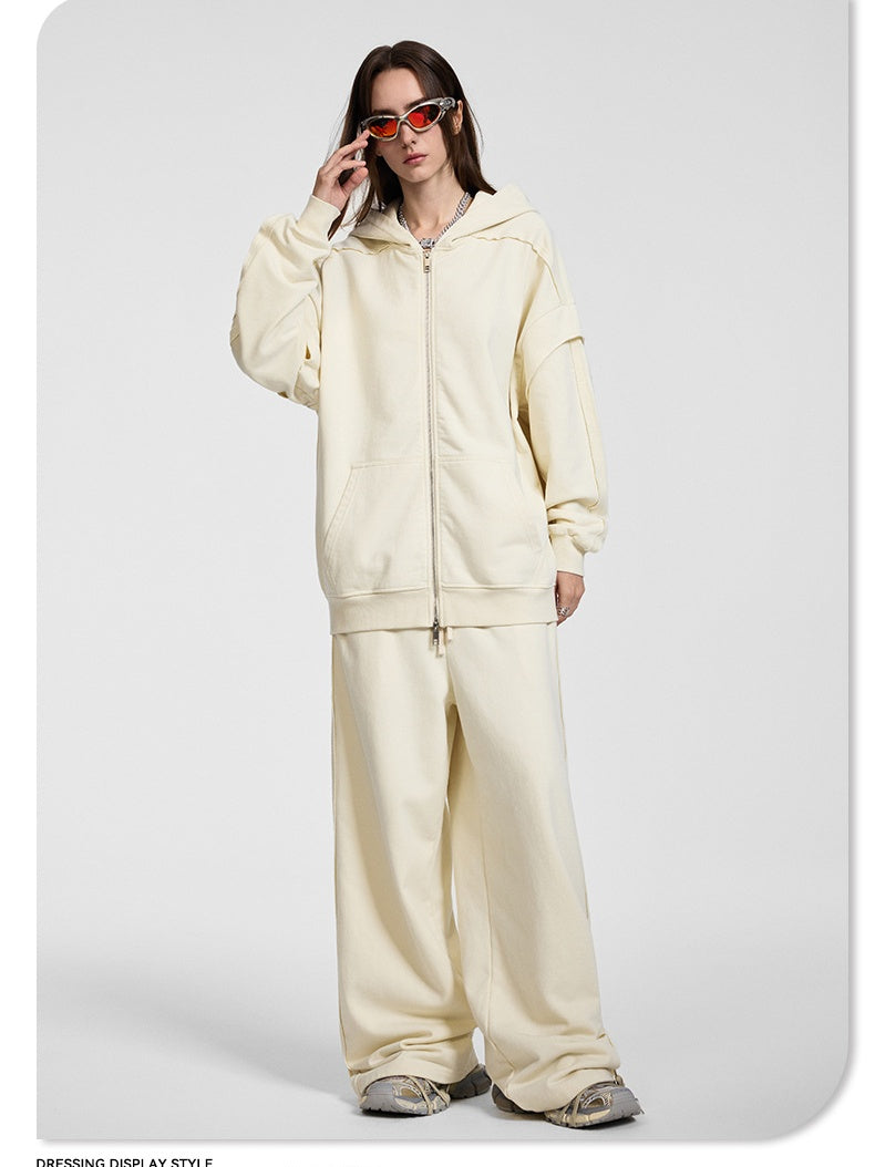 Ribbon Splicing Loose Sports Hooded Sweatshirts&Hoodies Set