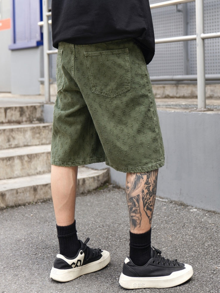 Jacquard Full Print Denim Lightweight Straight-fit Five Points Shorts