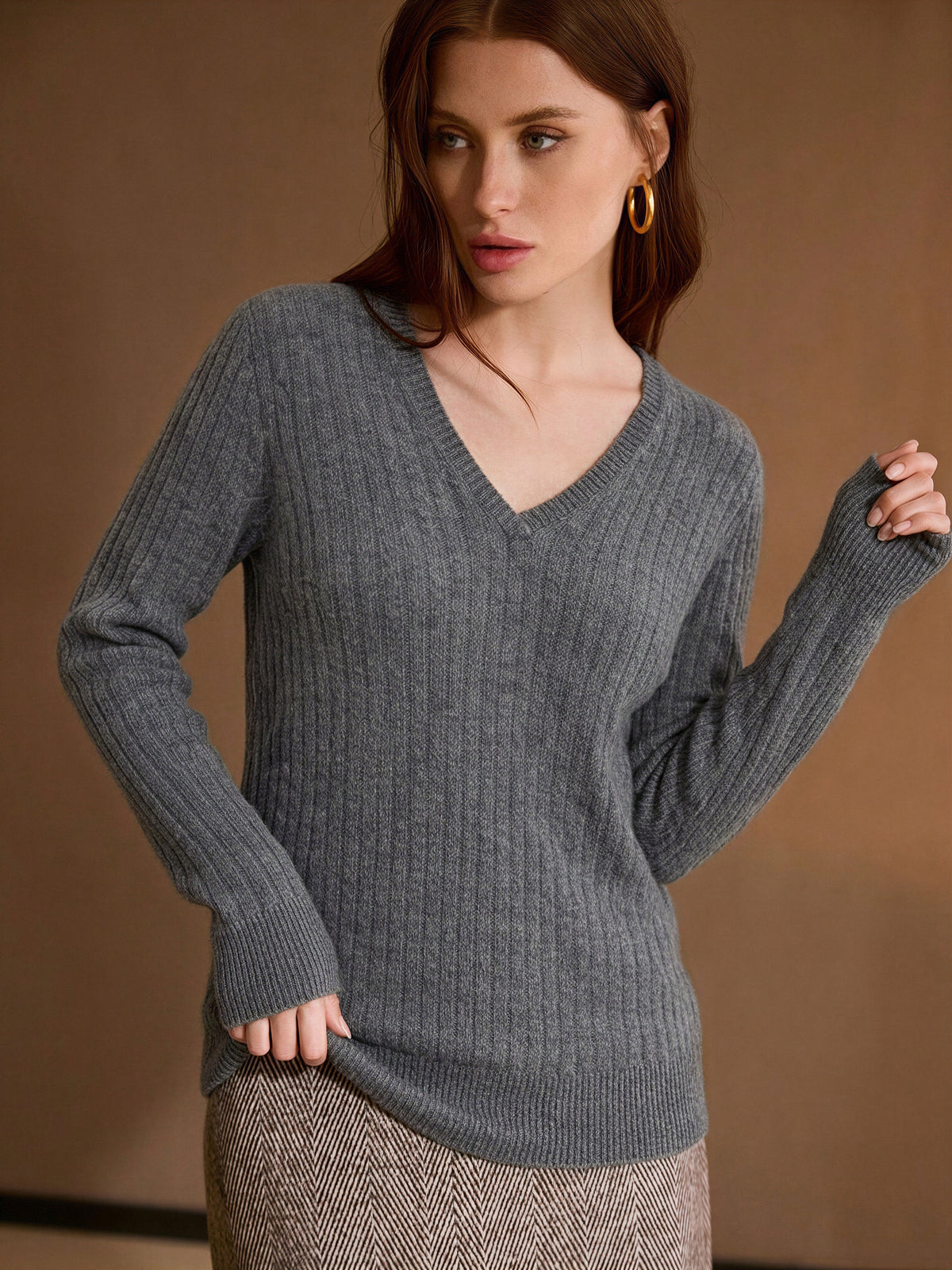 Superfine Merino Wool Cashmere Silk V Pullover Sweater