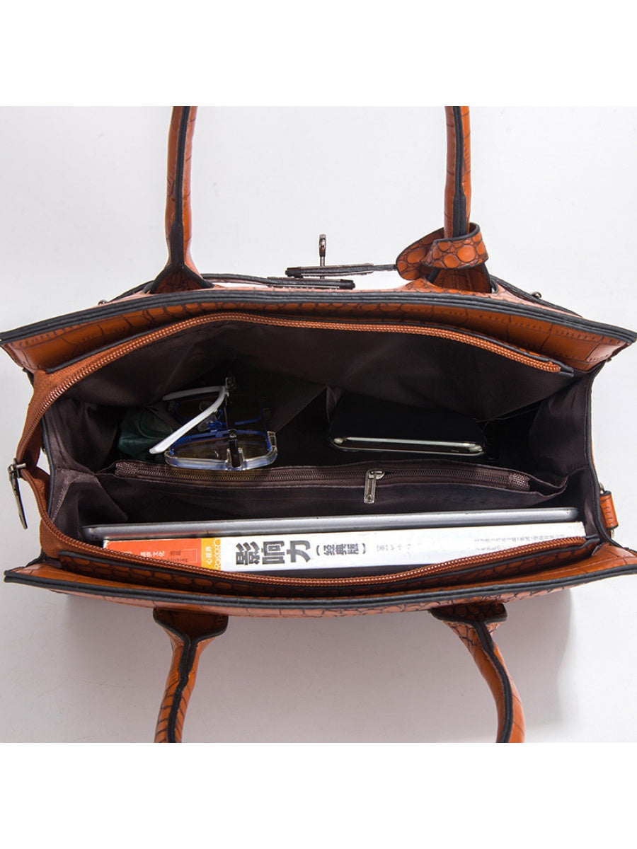 Crocodile-print Handbag 3-piece Set