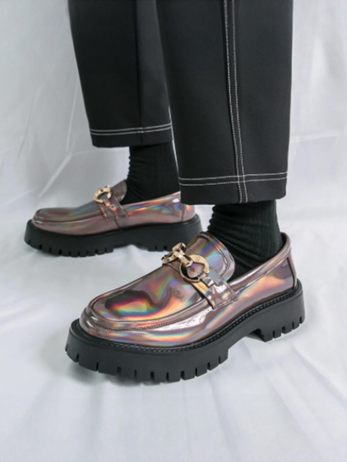 Metal Buckle Platform Slip-on Loafers