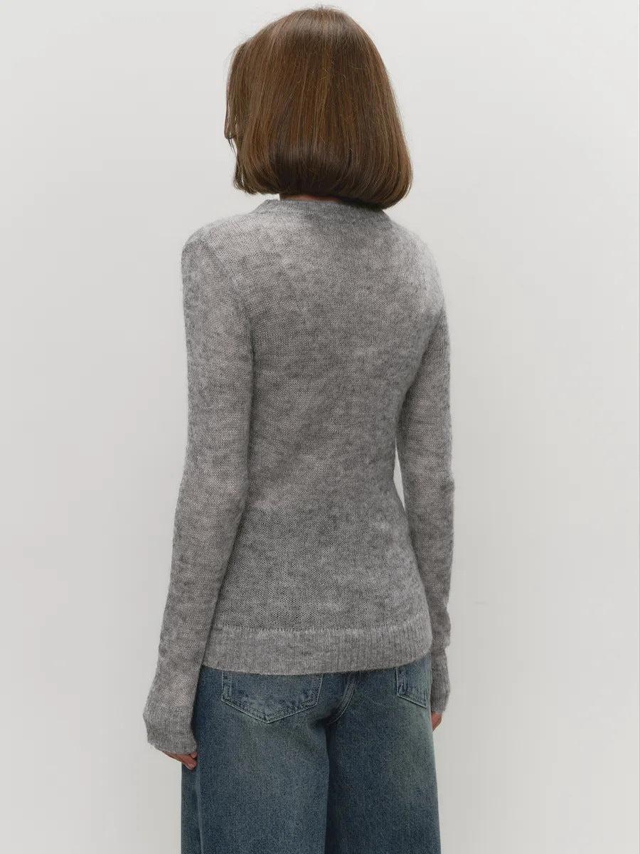 Mohair Crew Neck Pullover Sweater, Semi-sheer Base Layer Sweater