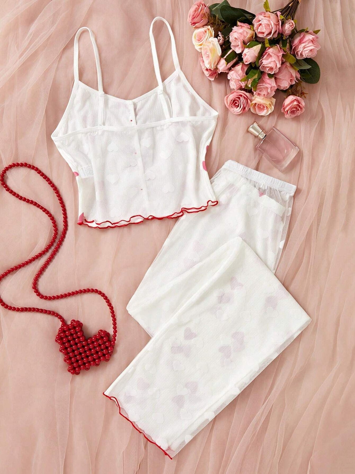 Mesh Patchwork Printed Camisole Nightgown