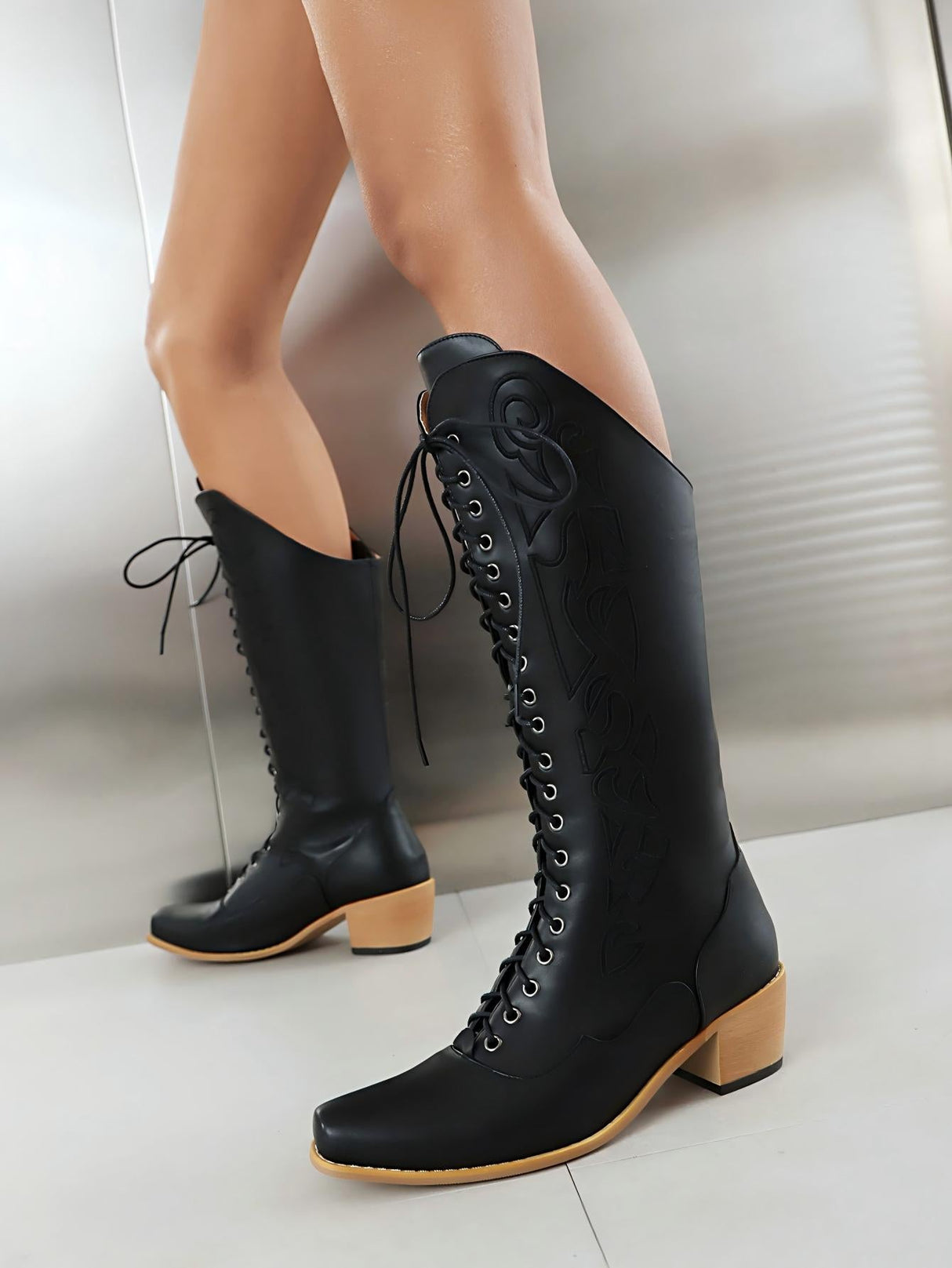 Western Cowboy Embroidered Pointed Toe Mid-calf Women's Boots