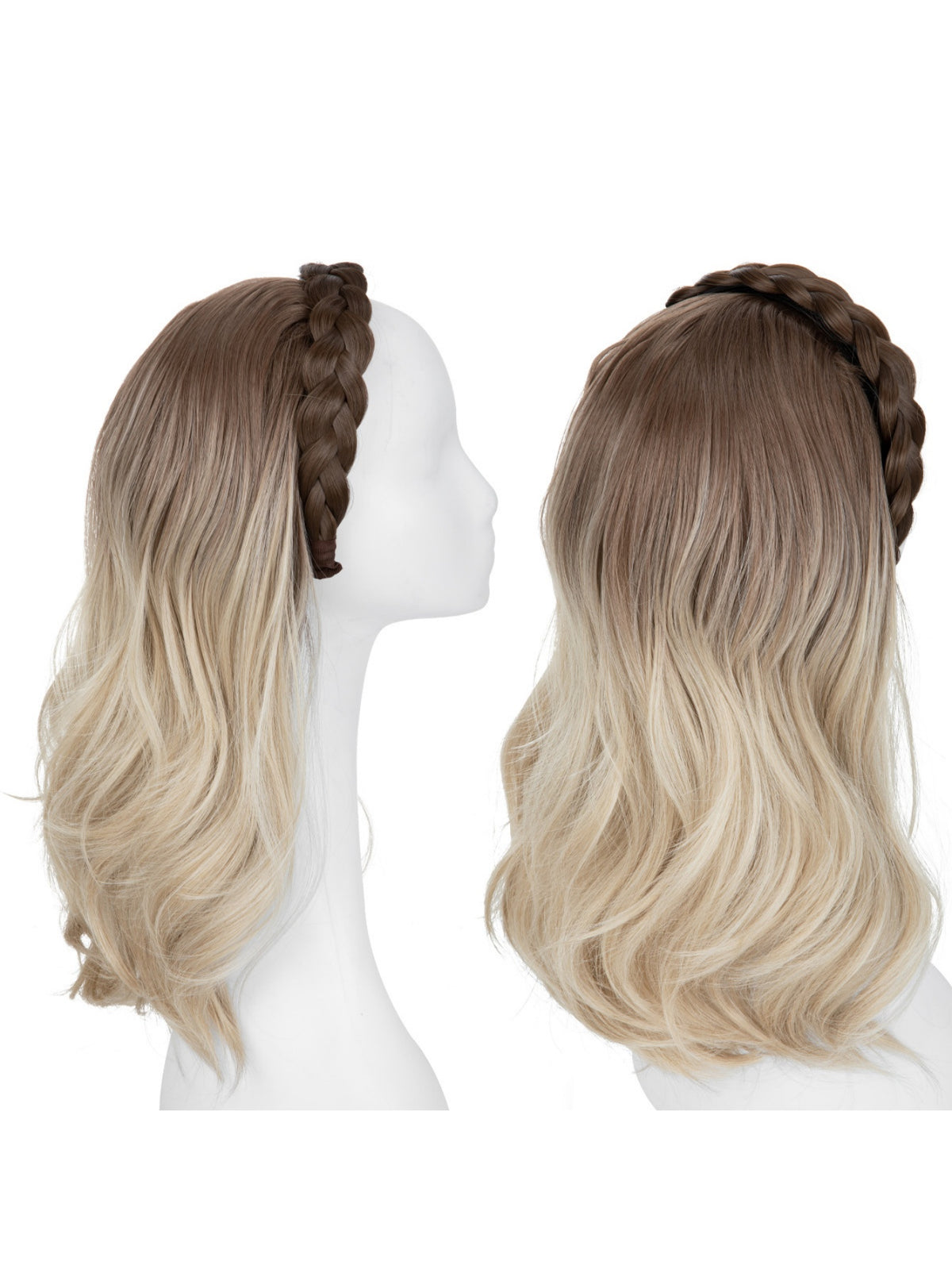 Fishbone Braid Headband Integrated Hair Replacement Long Curly Half-head Wig