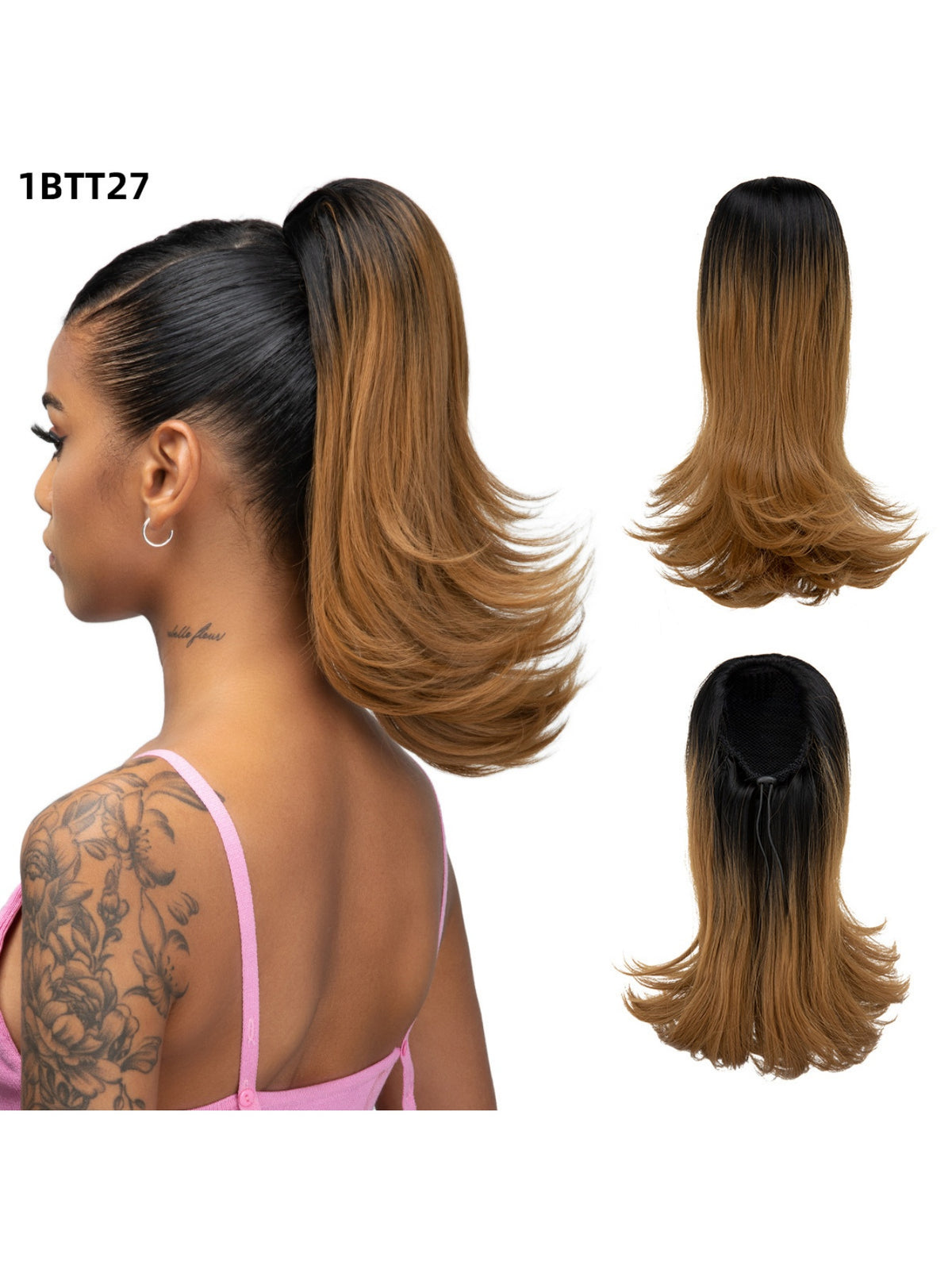 Slightly Curled Short Hair With Drawstring Ponytail, Made Of Synthetic High-temperature Silk Wig