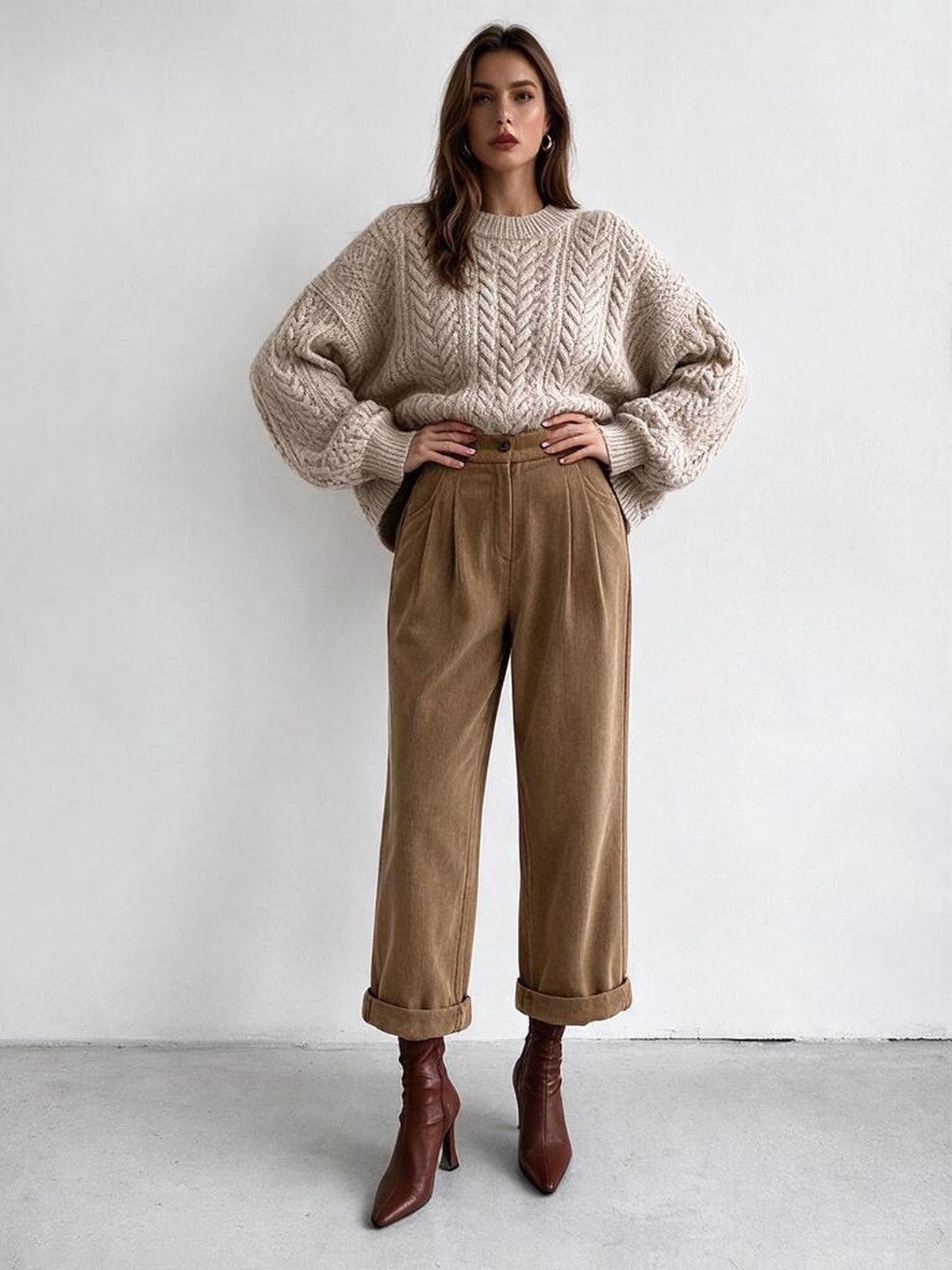 Retro-style Corduroy High-waisted Pocket Casual Trousers