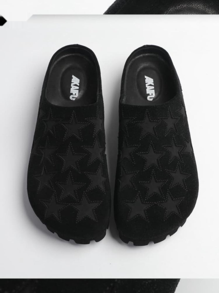 "Nomadic" Series Star-patterned Mule Shoes, Fashionable Genuine Leather Birkenstocks Platform Slippers For Men And Women