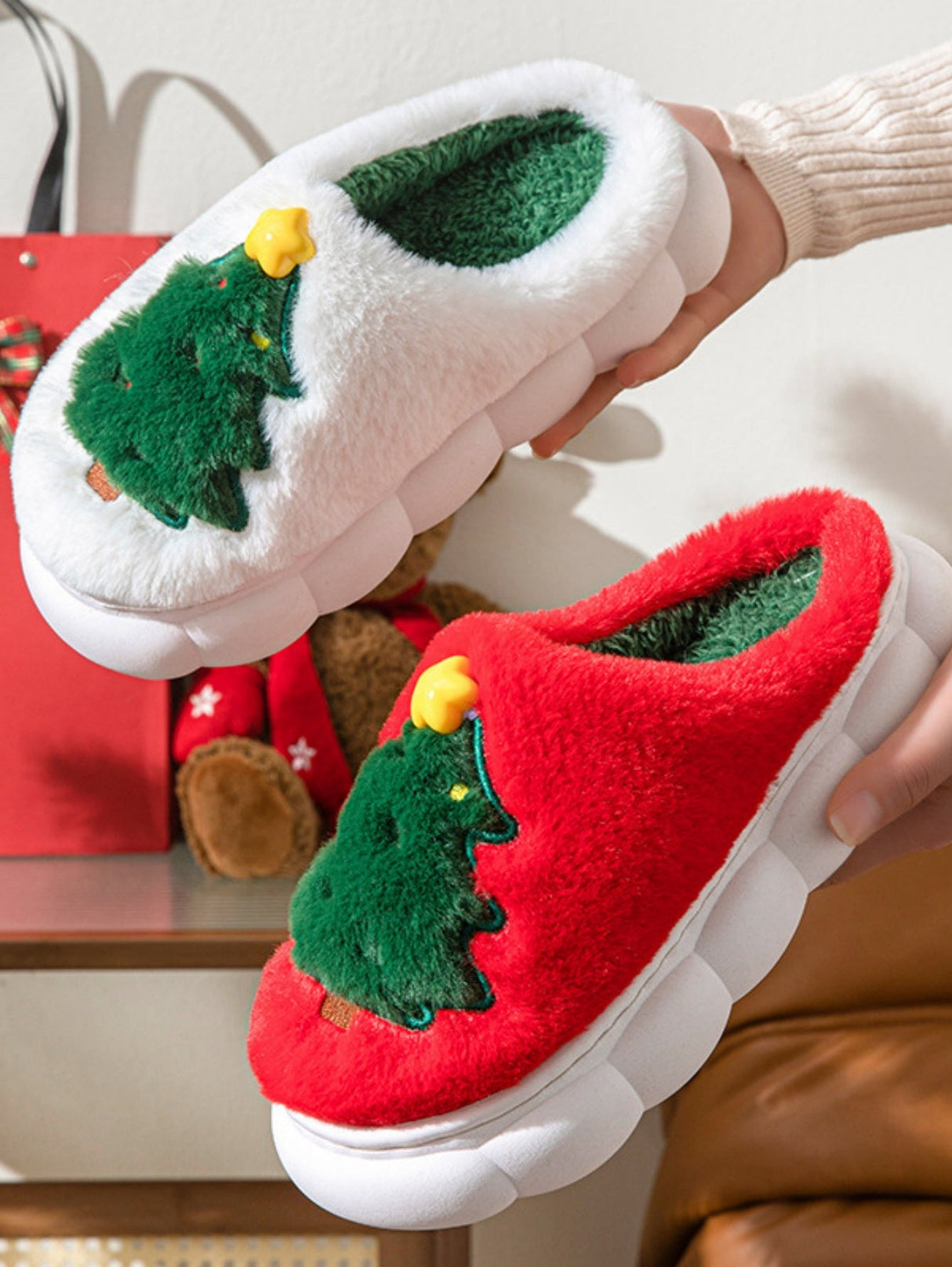 Christmas Tree Colorblock Platform Slippers