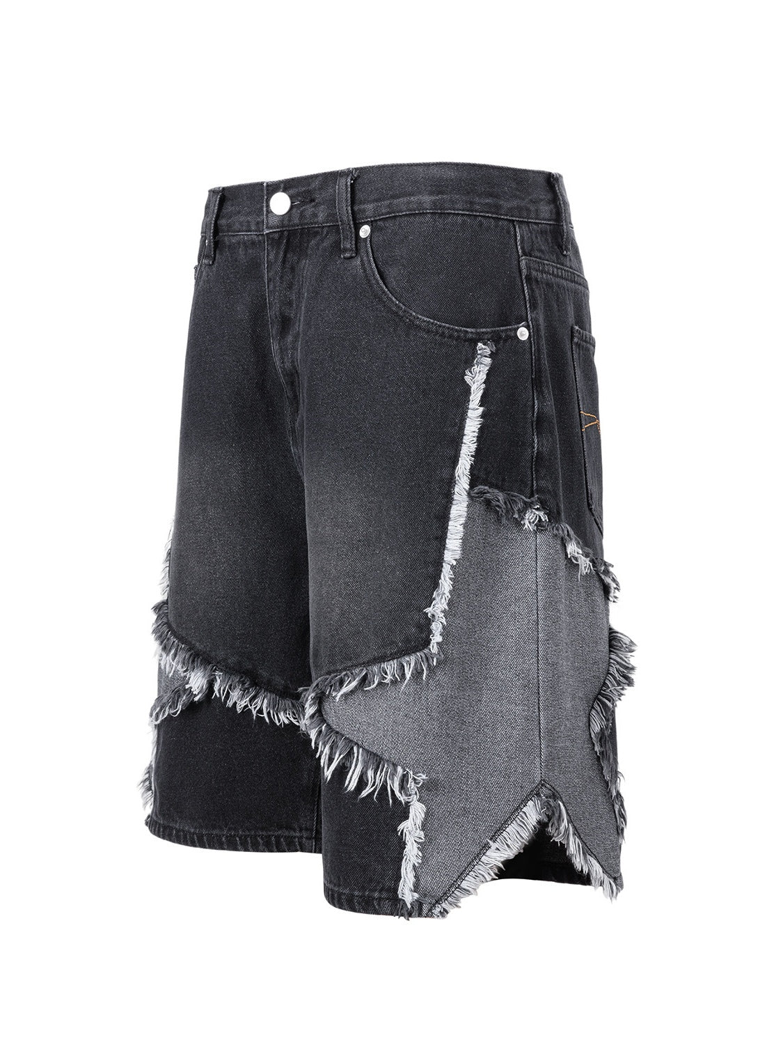 Five-pointed Star Patchwork Loose-fit Straight-fit Denim Mid-length Pants Shorts