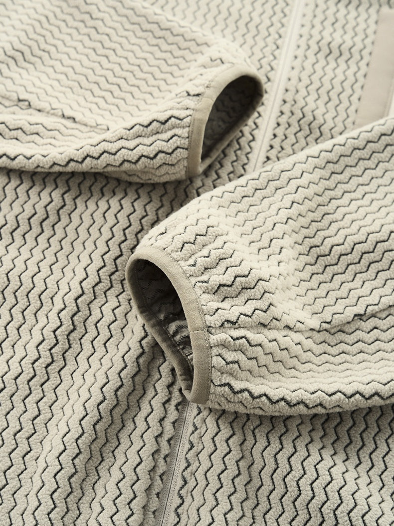 Bata Wave Pattern Stand Collar Outdoor Windproof Zipper Jacket