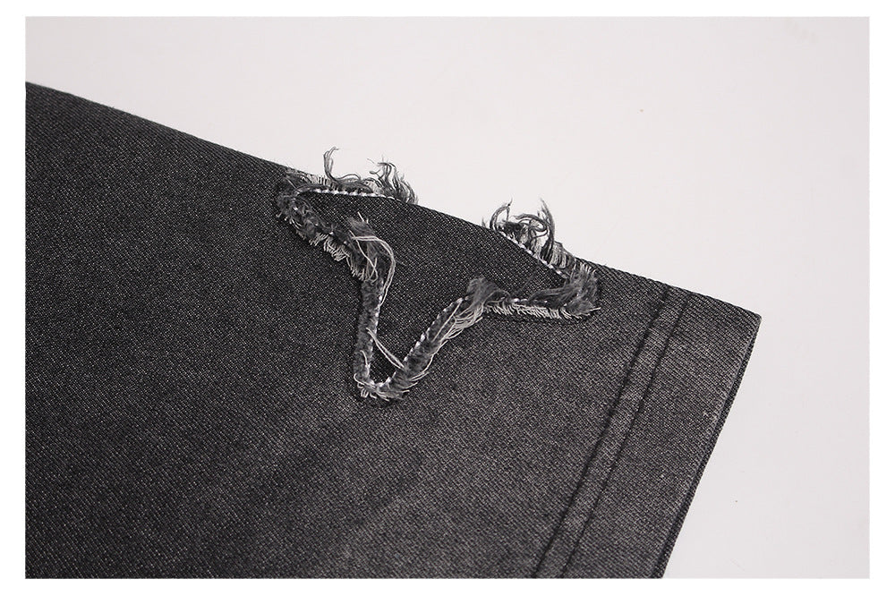 Washed Patches Stereo Embroidery Denim T-shirt