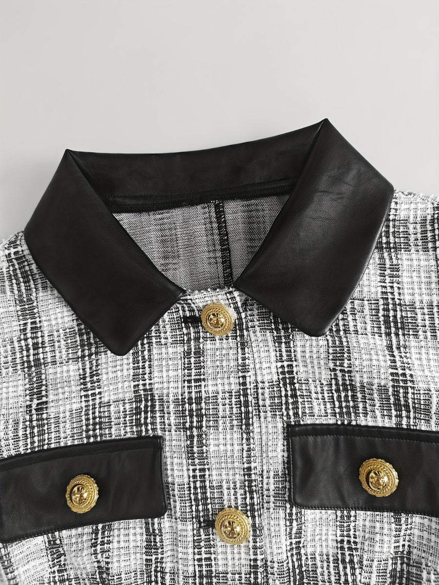 Robes courtes et mini en tweed à carreaux et cuir PU, parfumées à la main, idéales pour les trajets quotidiens.