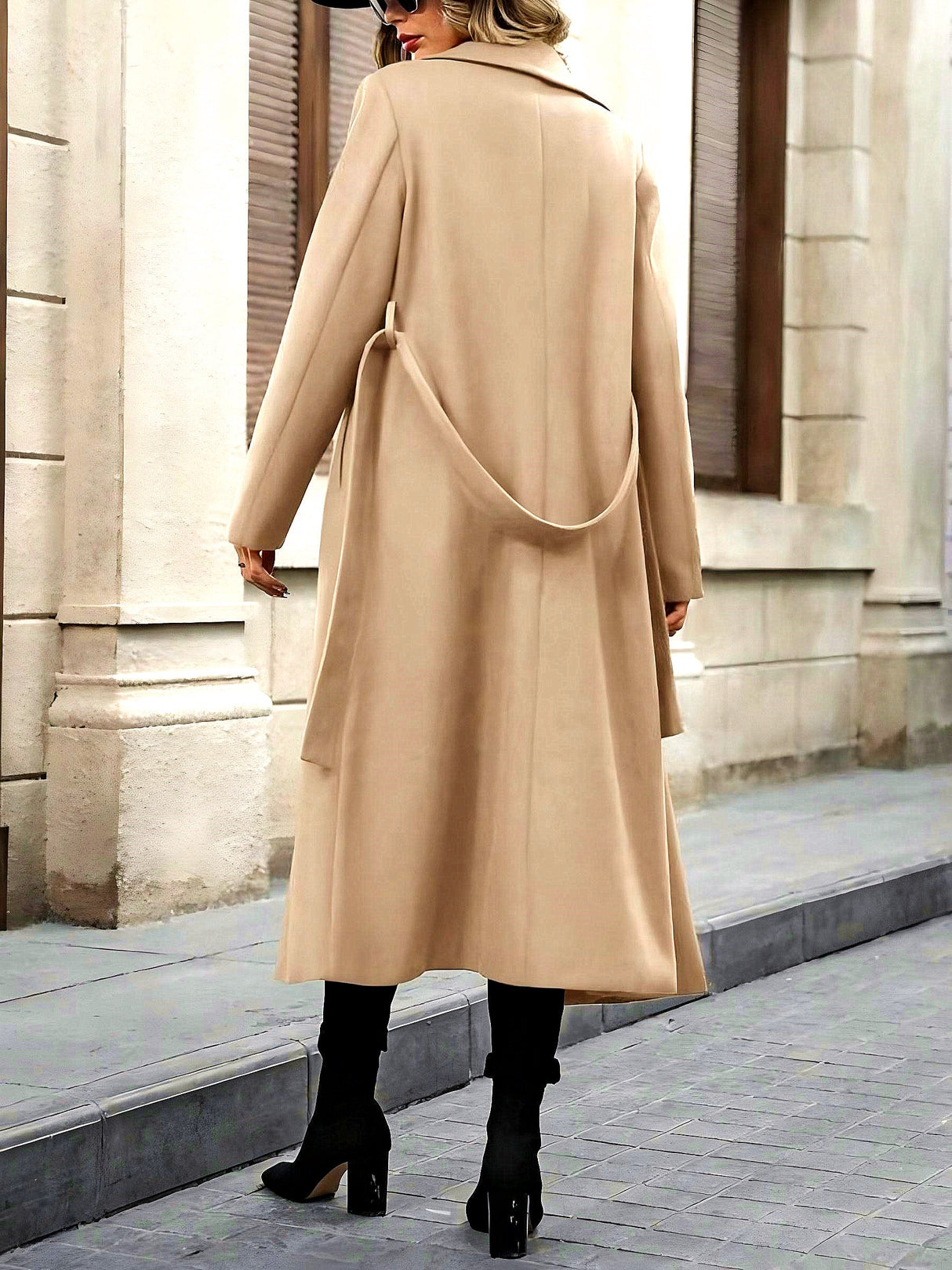 Long Coat Pockets Bandage A-line Coat