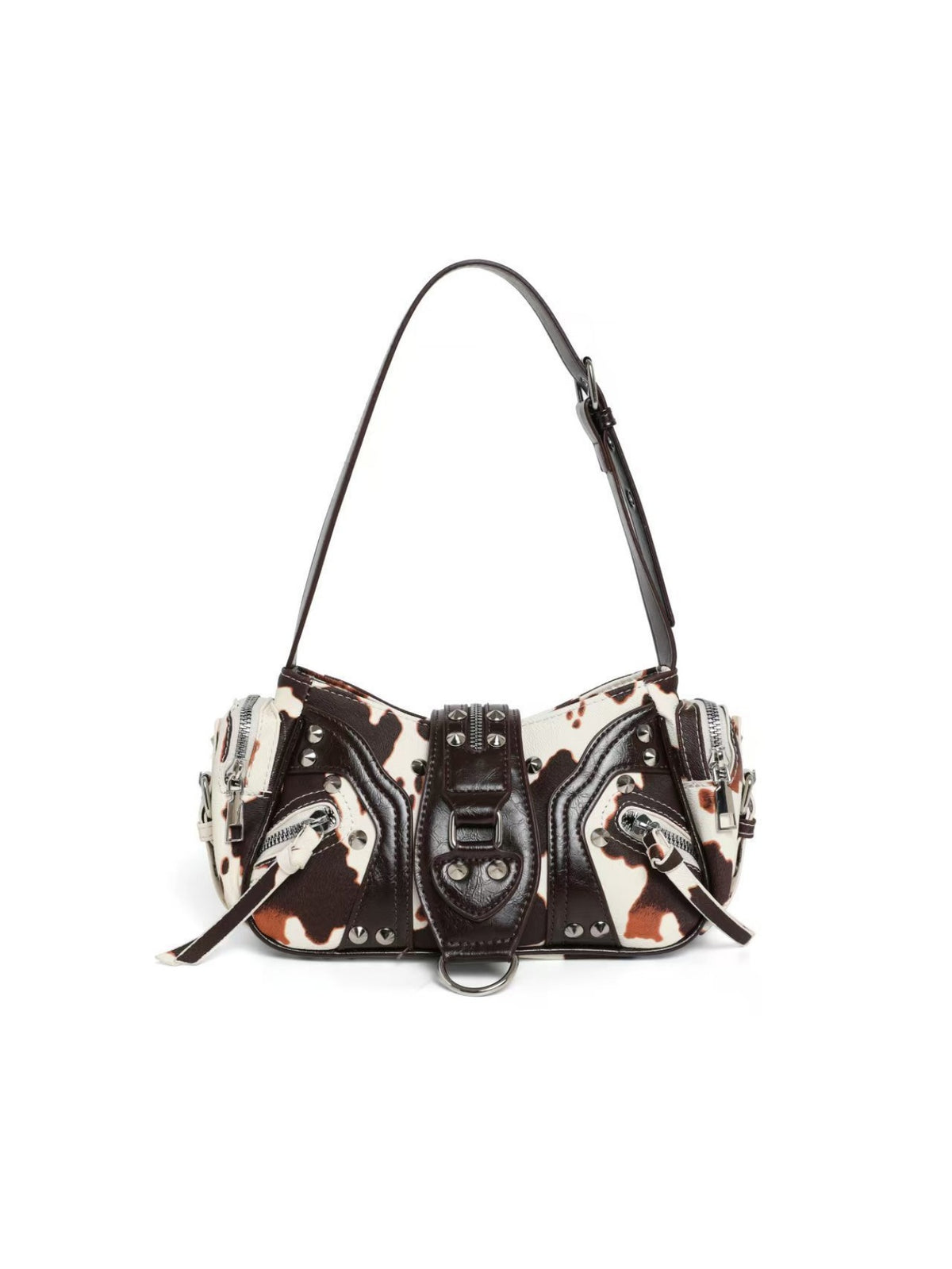Stylish Leopard Print Edgy Biker Studded Shoulder Bag