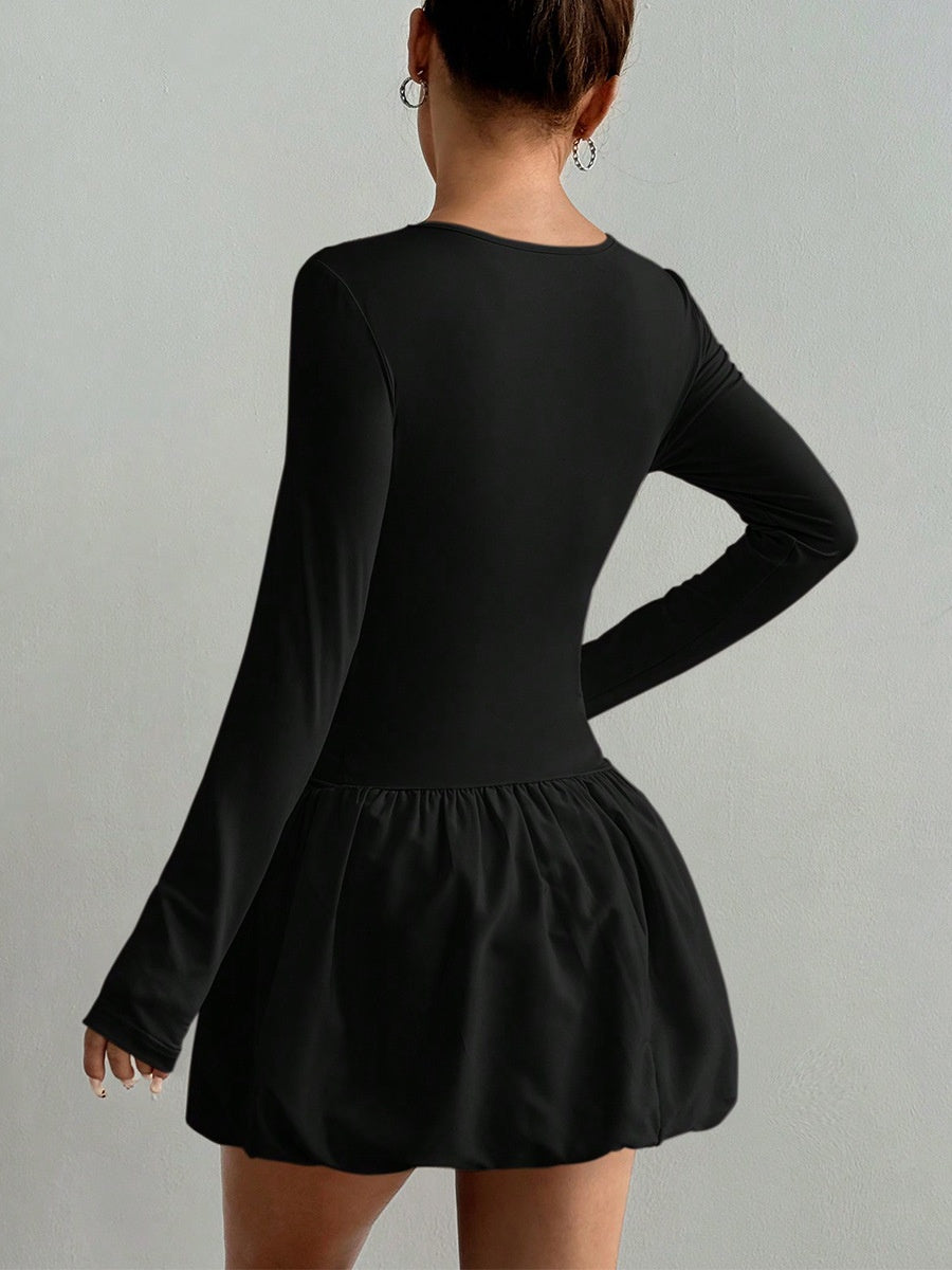 Liber Summer Women's Waist, Splicing Solid Color Mini&Short Dresses