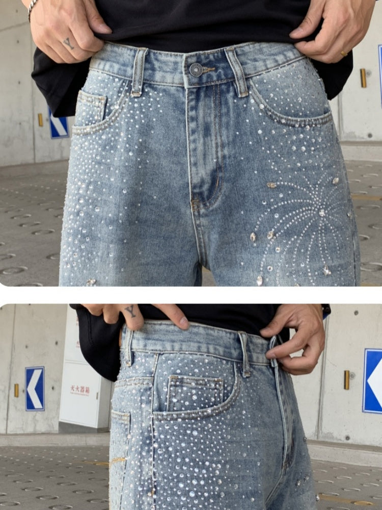 Diamond Full Diamond Hole Gradient 7 Points Denim Shorts