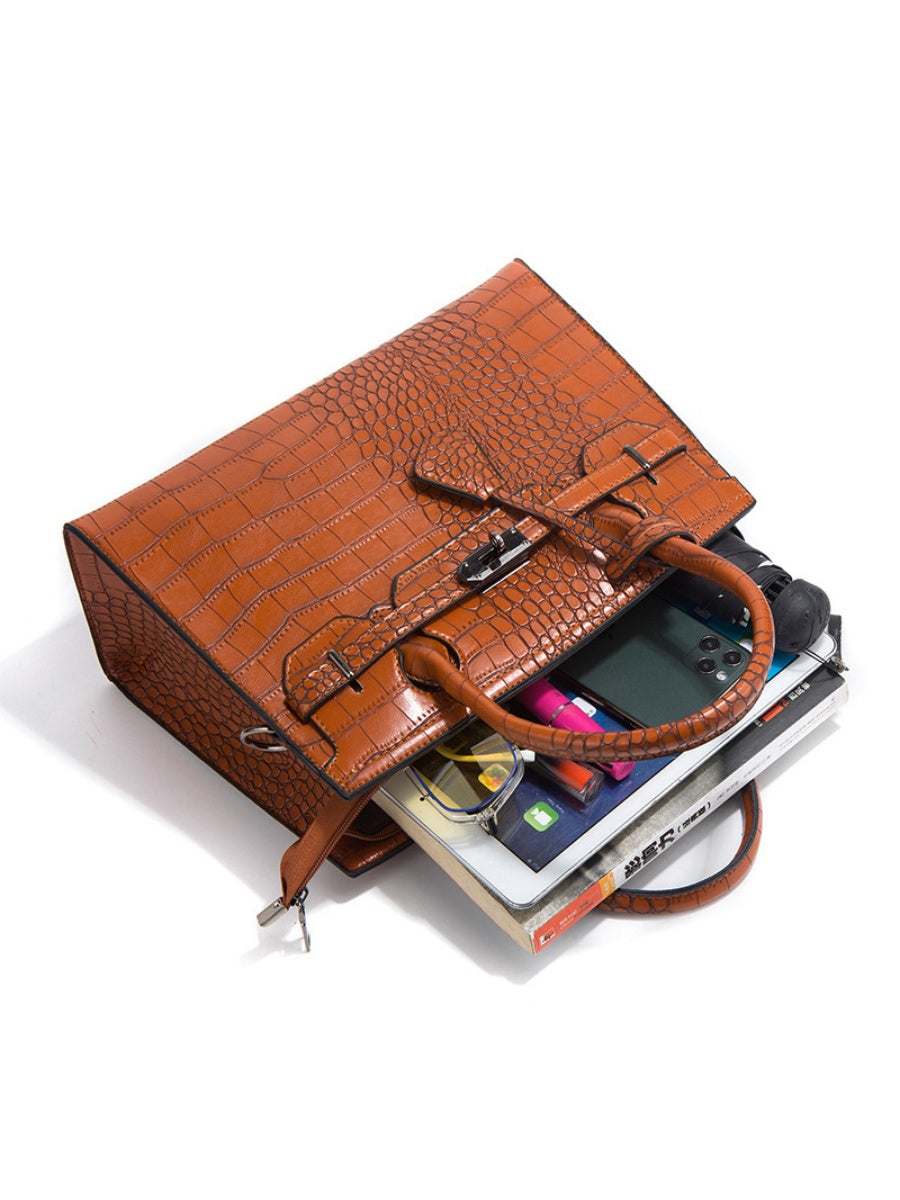 Crocodile-print Handbag 3-piece Set