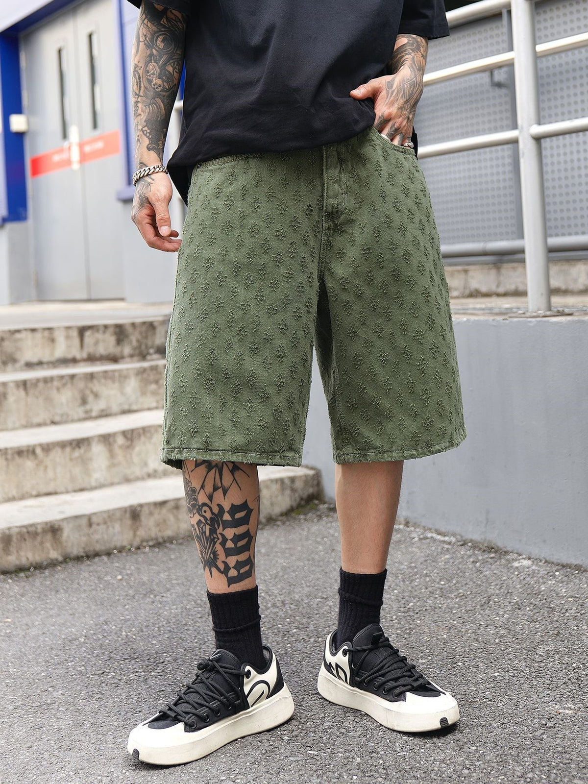 Jacquard Full Print Denim Lightweight Straight-fit Five Points Shorts