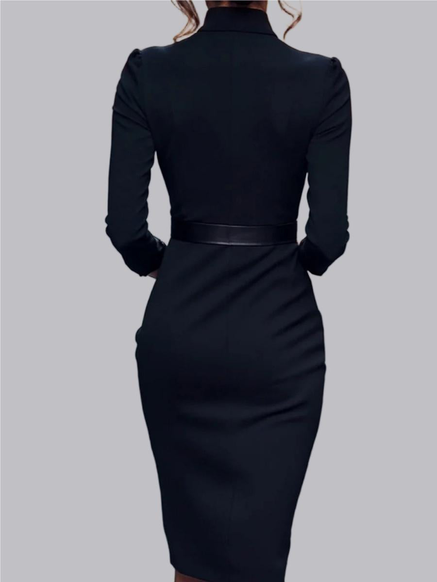 Robe midi de travail à manches longues, cintrée à la taille et aux hanches, style Temperament.