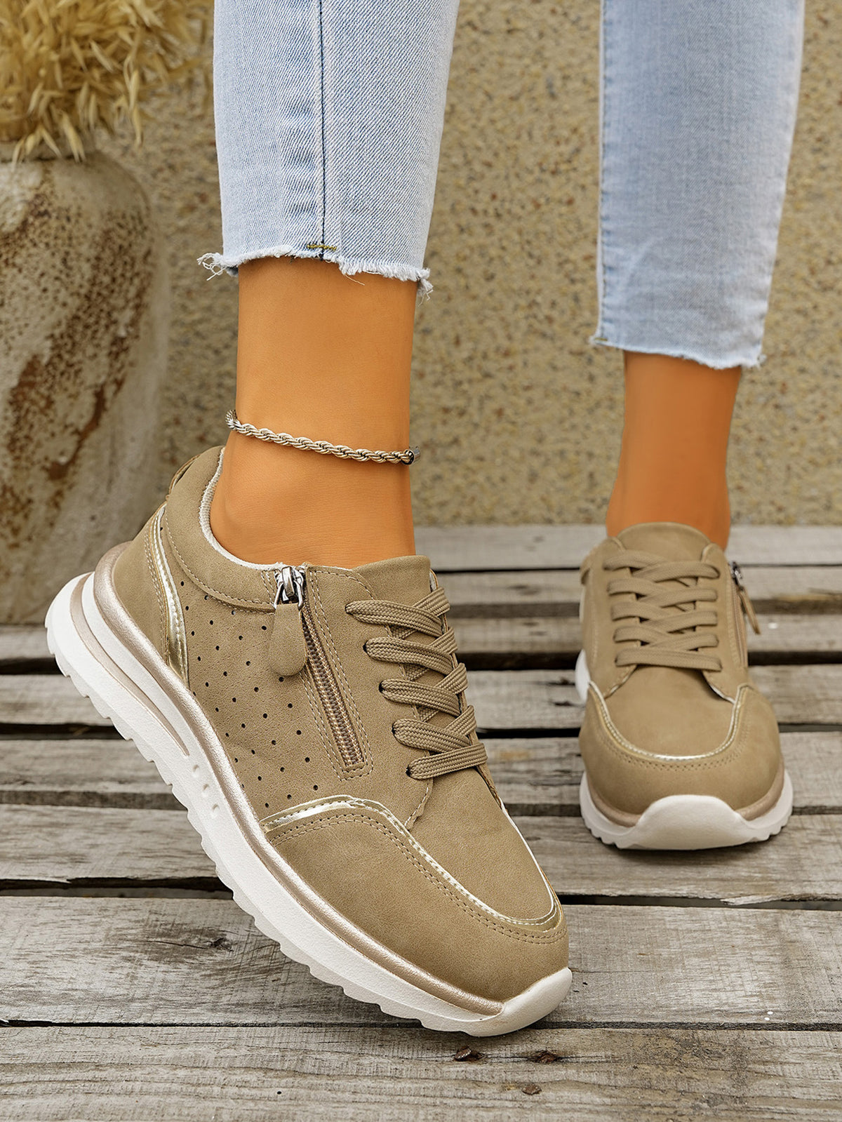 Side Zipper Breathable Athletic Shoes