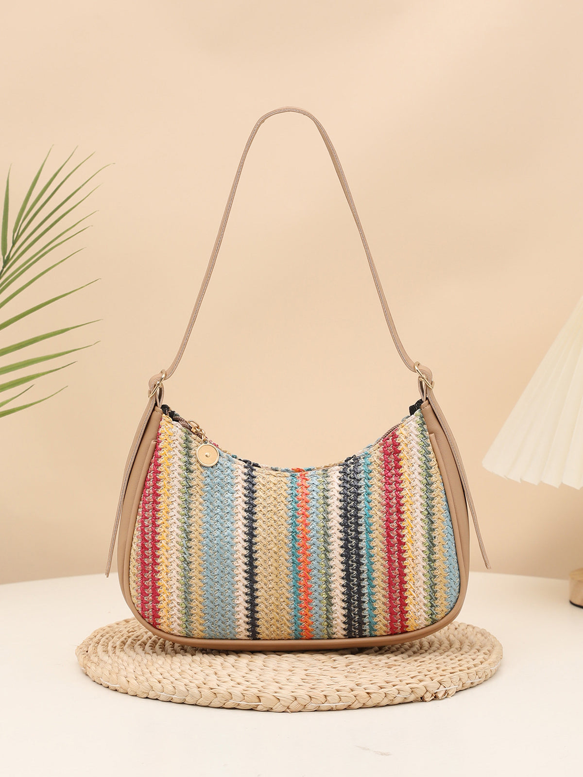 Colorful Straw Shoulder Bag For Vacation