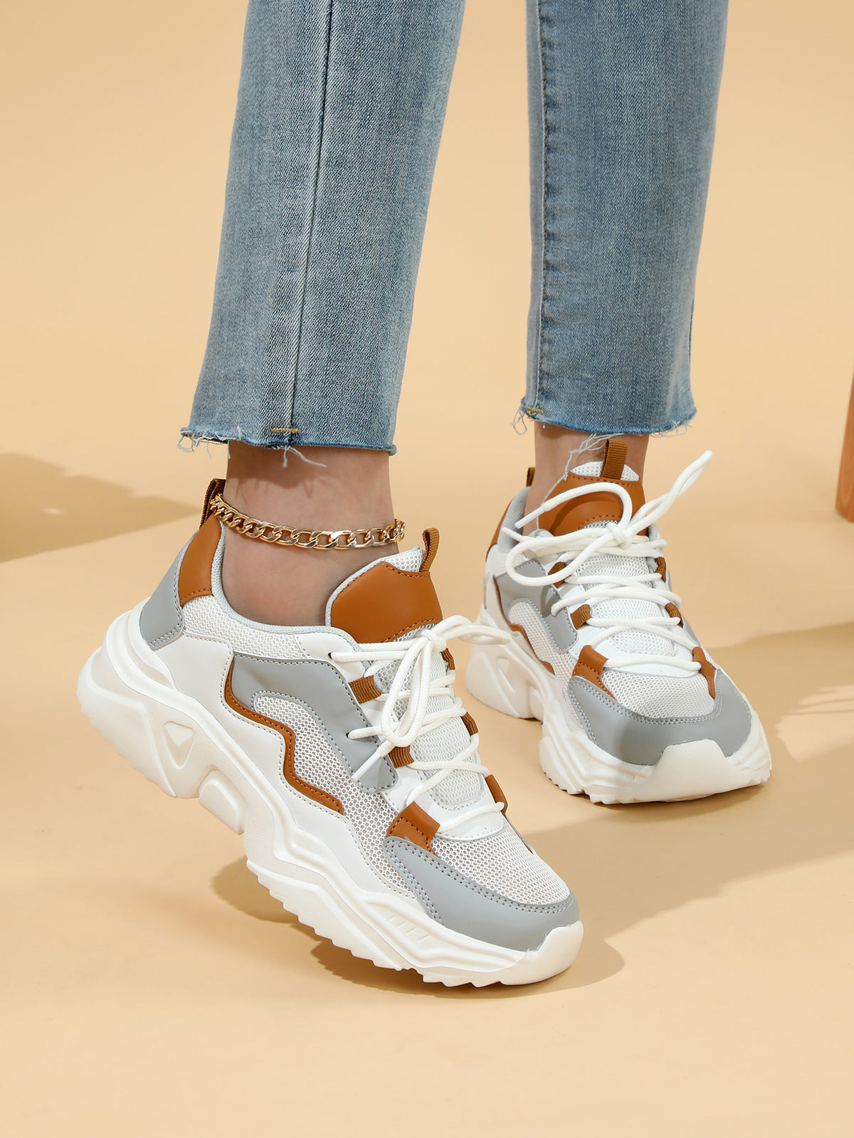 Color-blocked Platform Women's Casual Sneakers