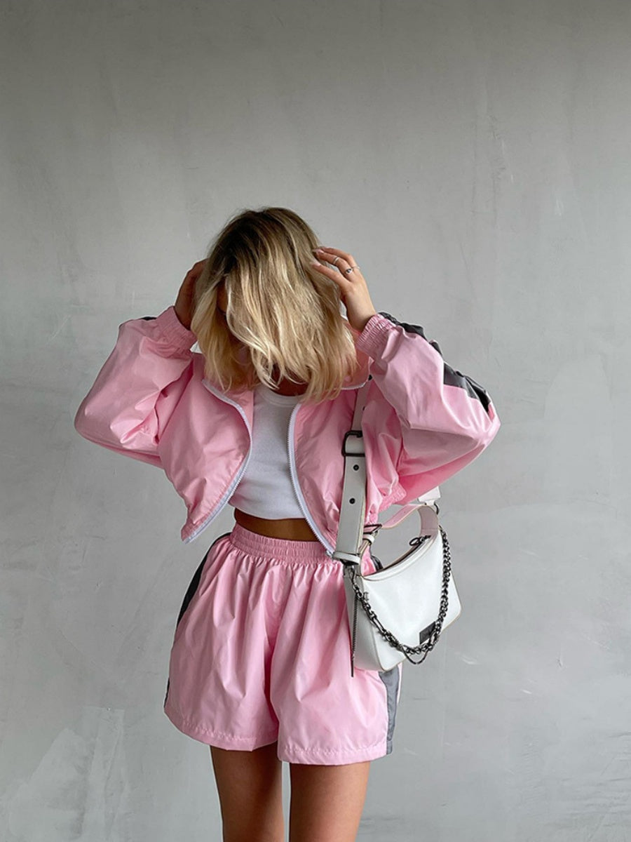 Liber Autumn women's contrast color block jacket long sleeve two piece suit