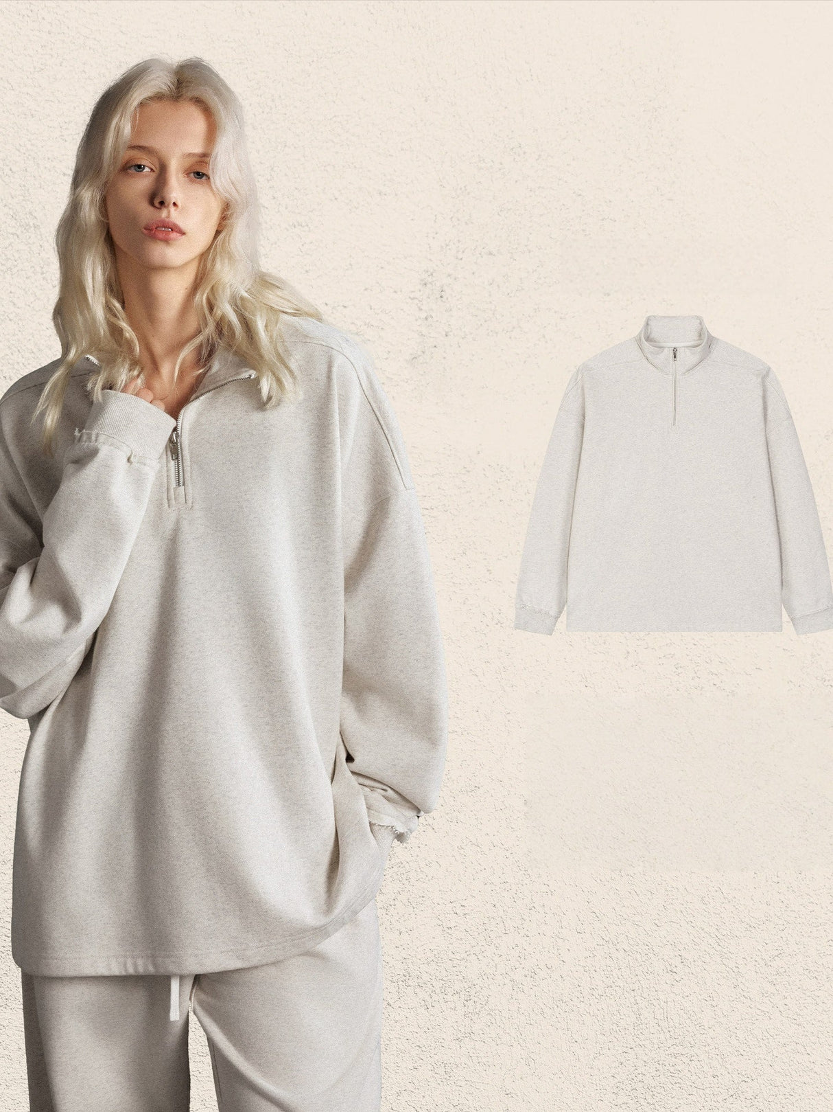 Half Zipper Stand Collar Rough Edge Splicing Sweatshirts&Hoodies Straight-leg Trousers Set