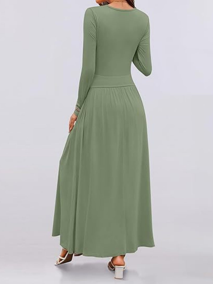 Liber Spring Women's Pocket Solid Color Maxi Dresses