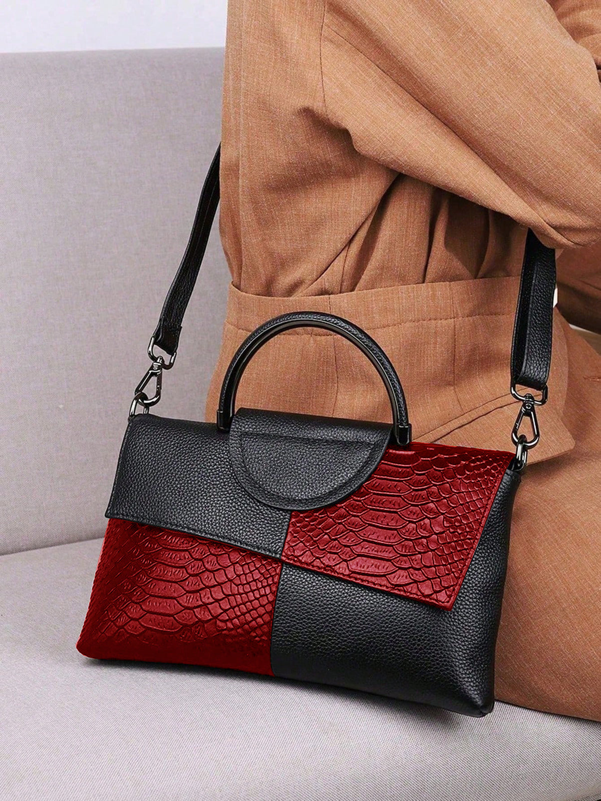 Snake-print Color-block Clutch/crossbody Bag