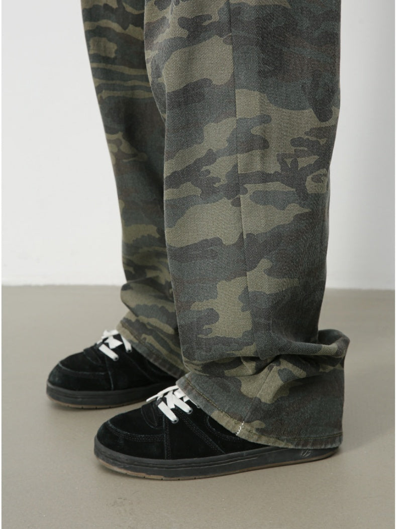 Camouflage Ins Loose-fit Straight-fit Wide-leg Jeans
