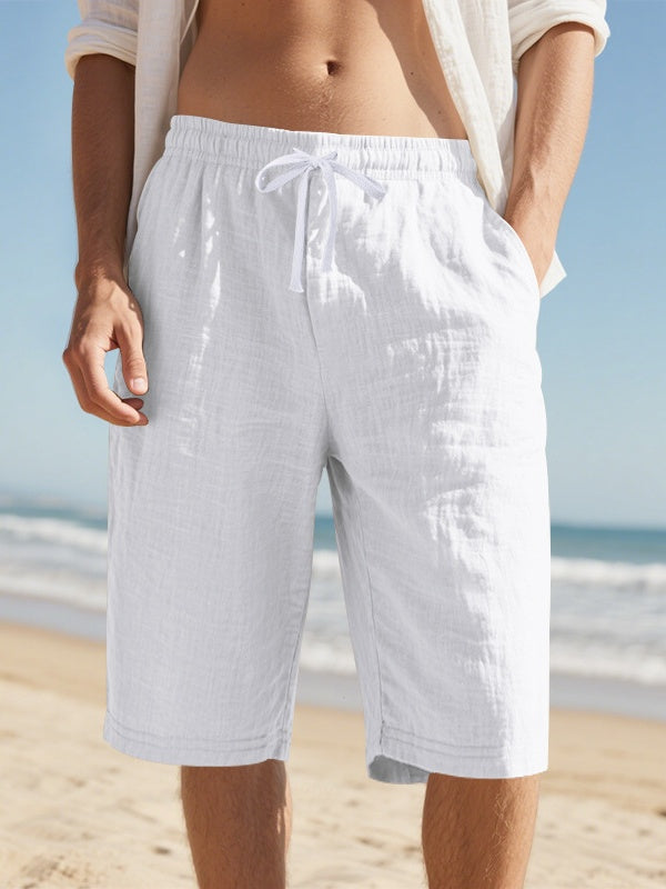 Flax Drawstring Breathable Beach 7 Points Shorts