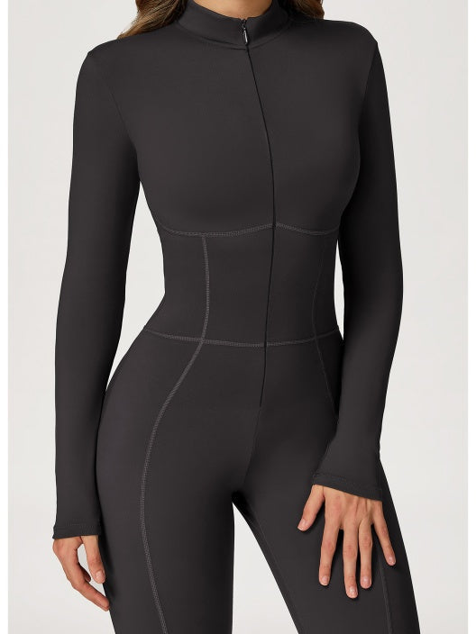 Long-sleeved Stand Collar Fleece Keep Warm High Elasticity Waist Slimming And Shaping Yoga Fitness Outdoor Jumpsuits/pants