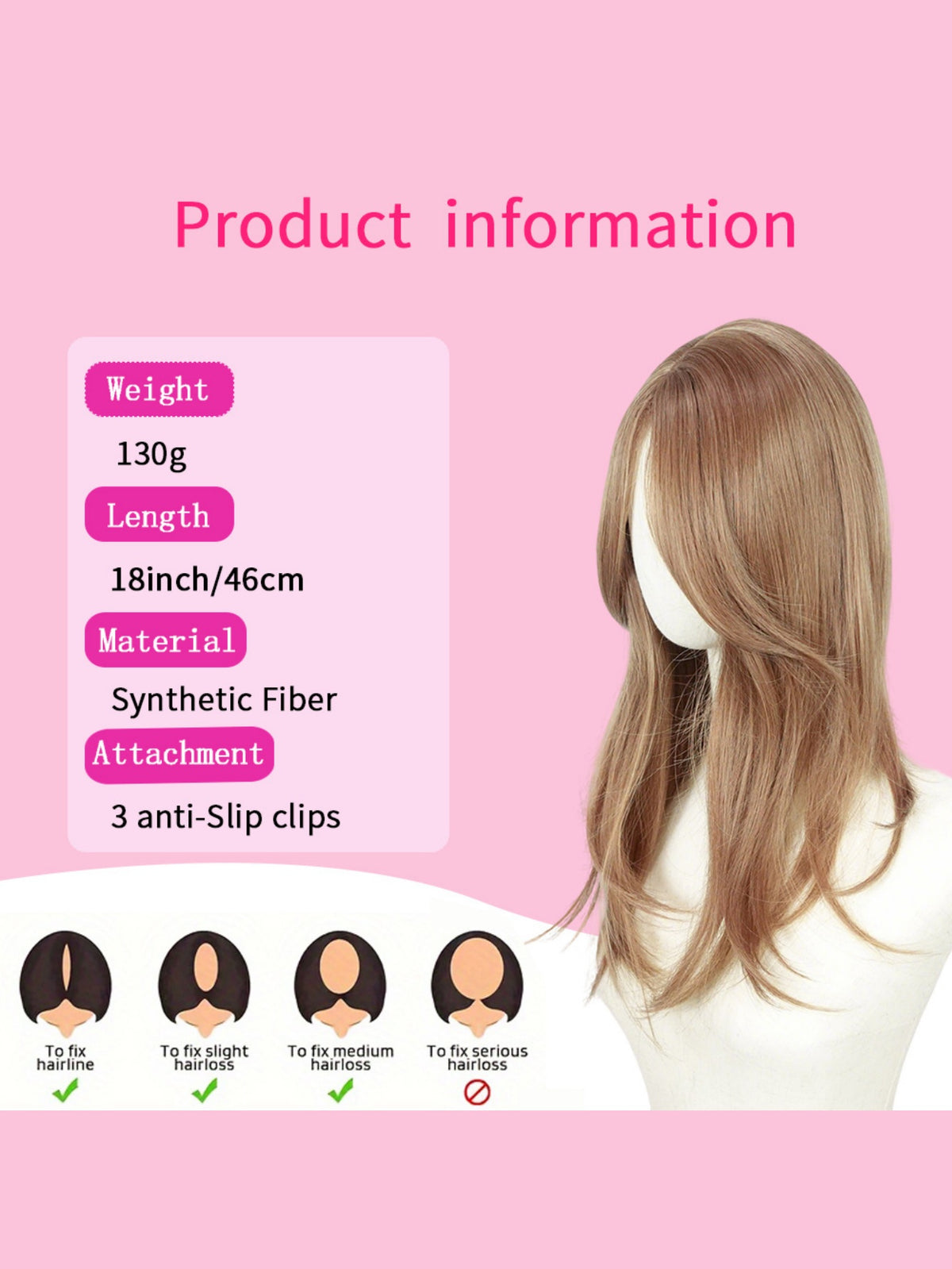 Invisible, Seamless Synthetic Long Wig That Covers Gray Hair