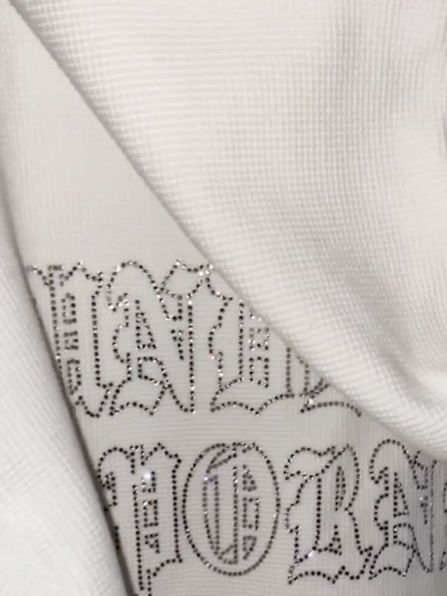 Crew Neck Loose Letter Rhinestone Zip-up Hoodie