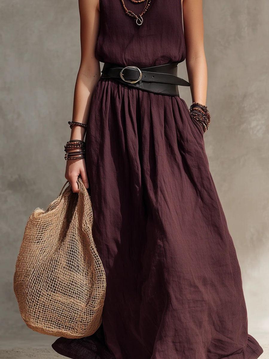 Slim-fitting, Long Sleeveless Dress With A Lapel Collar
