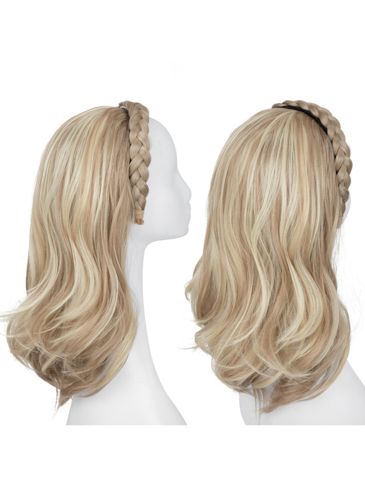 Fishbone Braid Headband Integrated Hair Replacement Long Curly Half-head Wig
