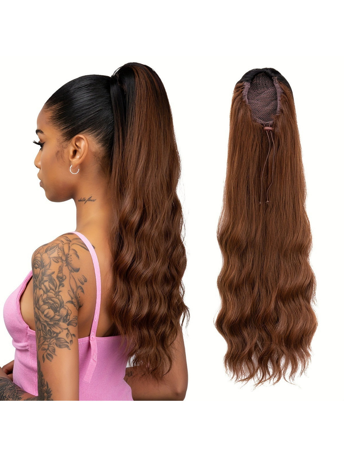 Pull-cord Hair Tie Water Ripple High-temperature Silk Ponytail Wig