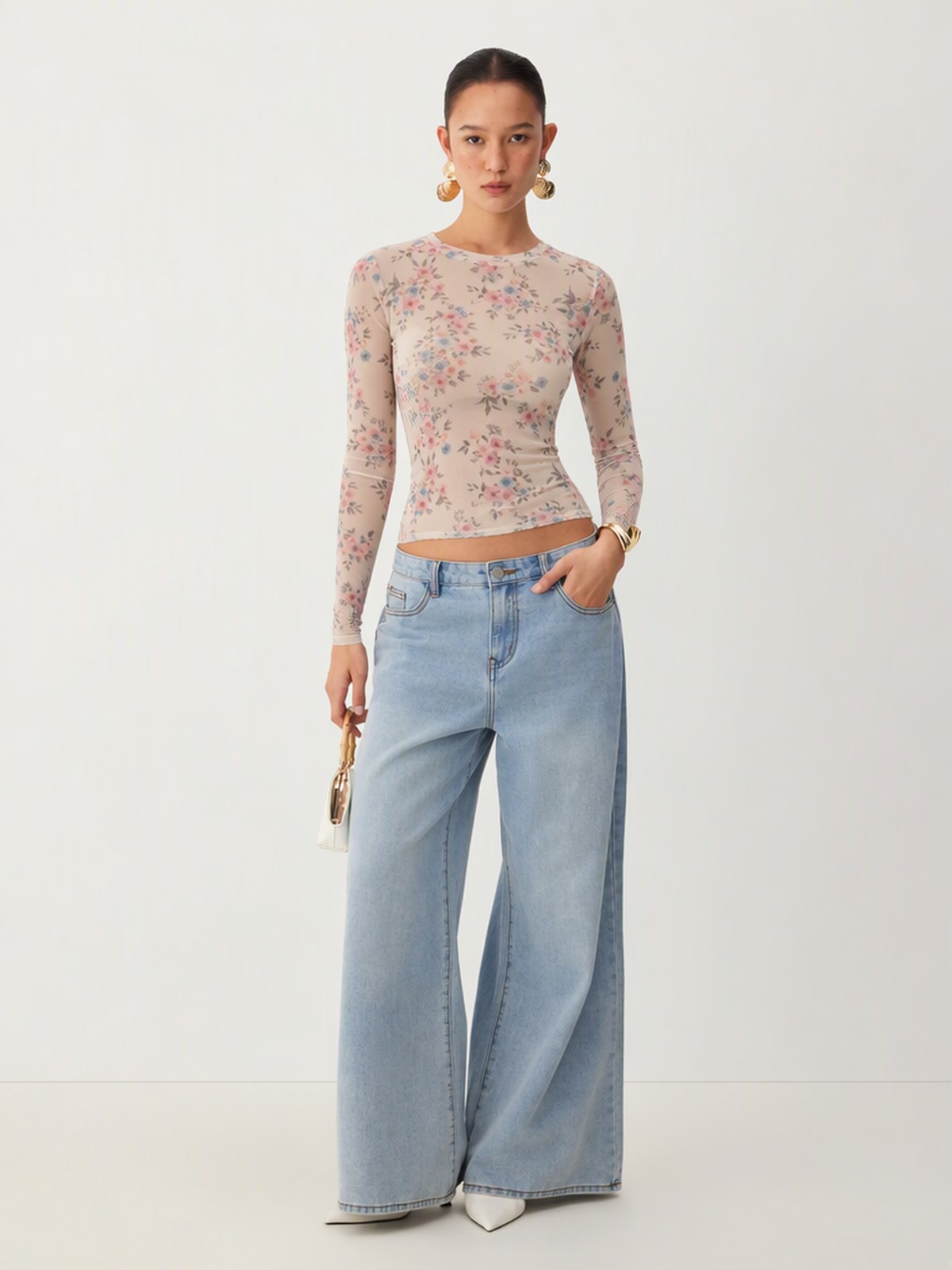 Mesh Print Crew Neck See-through T-shirt