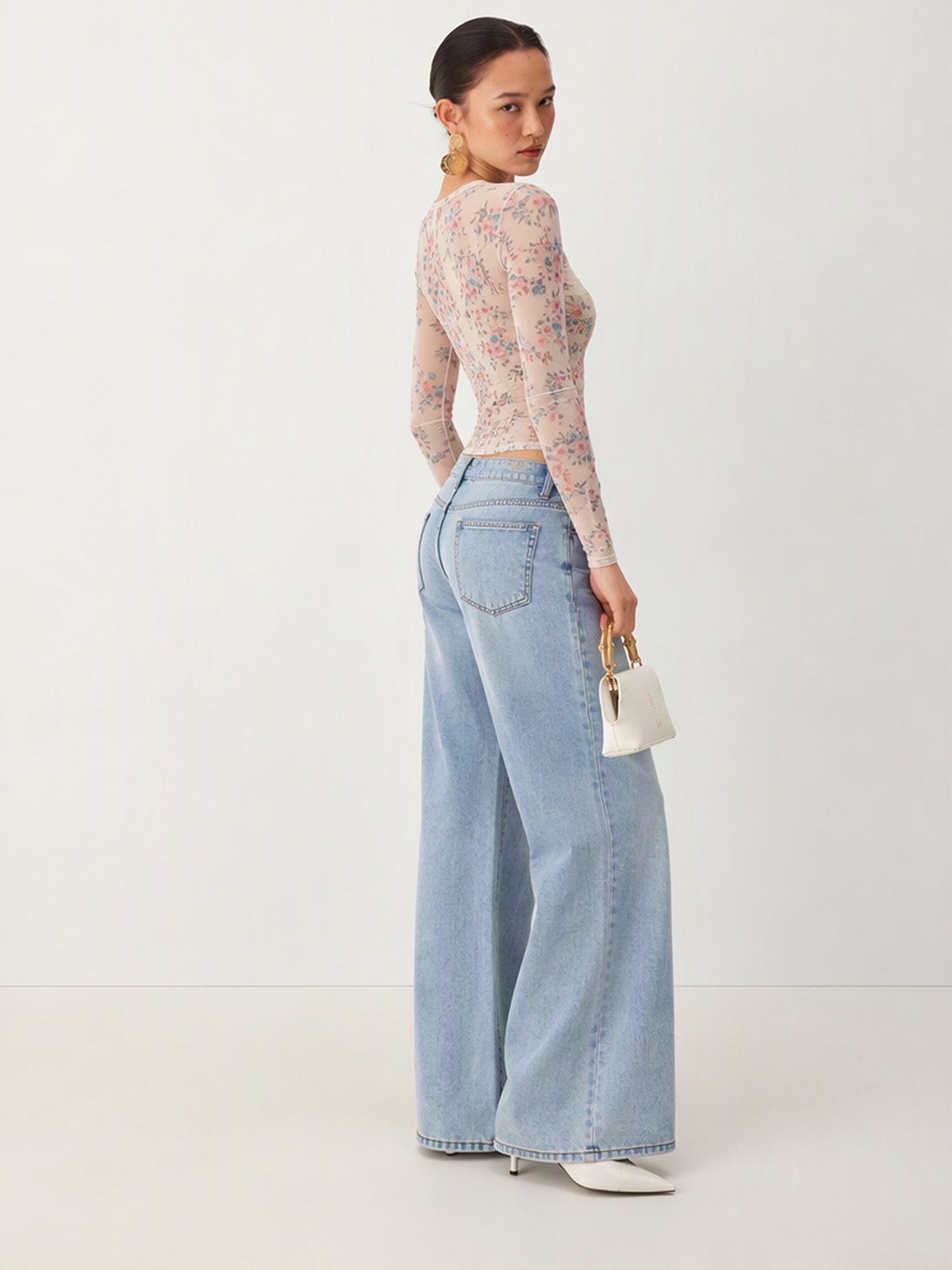 Mesh Print Crew Neck See-through T-shirt