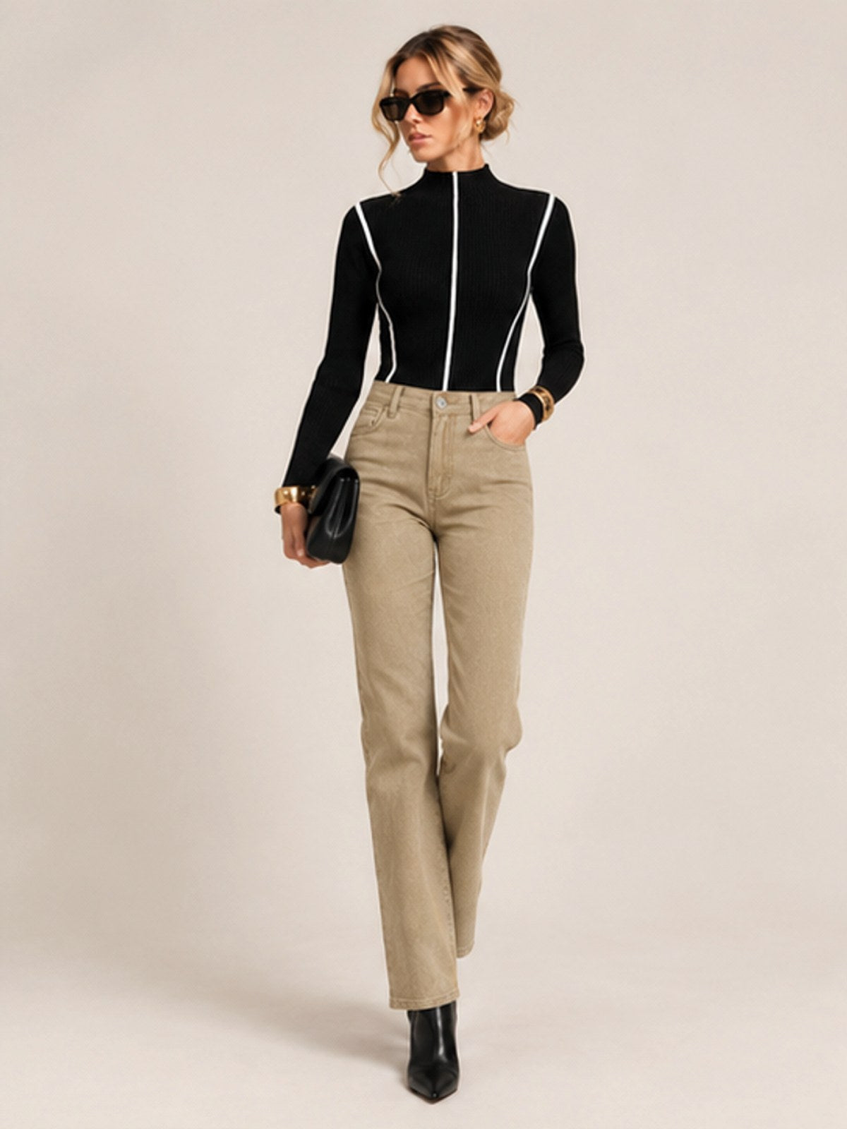 High-waisted Straight-leg Casual Trousers