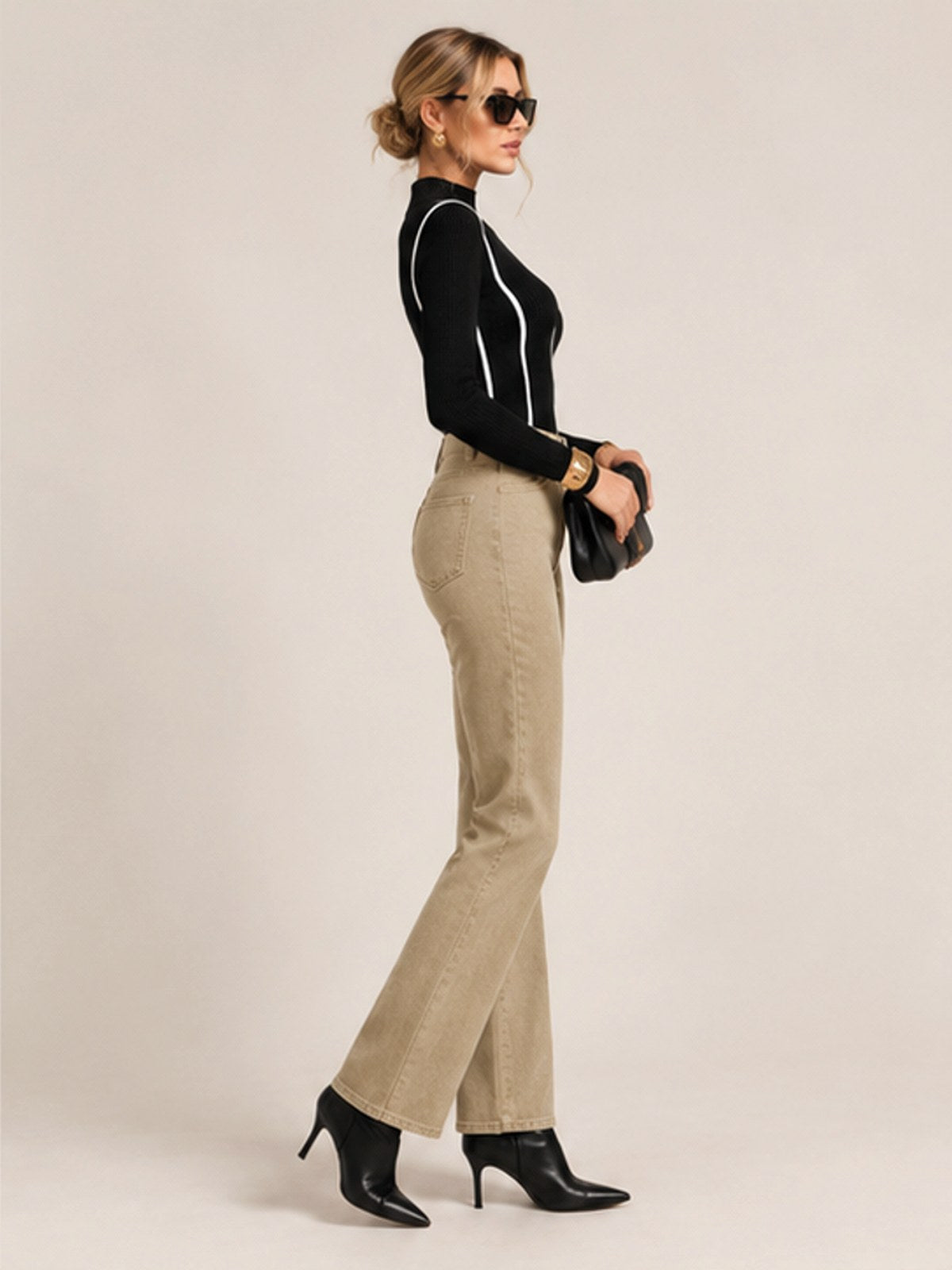 High-waisted Straight-leg Casual Trousers